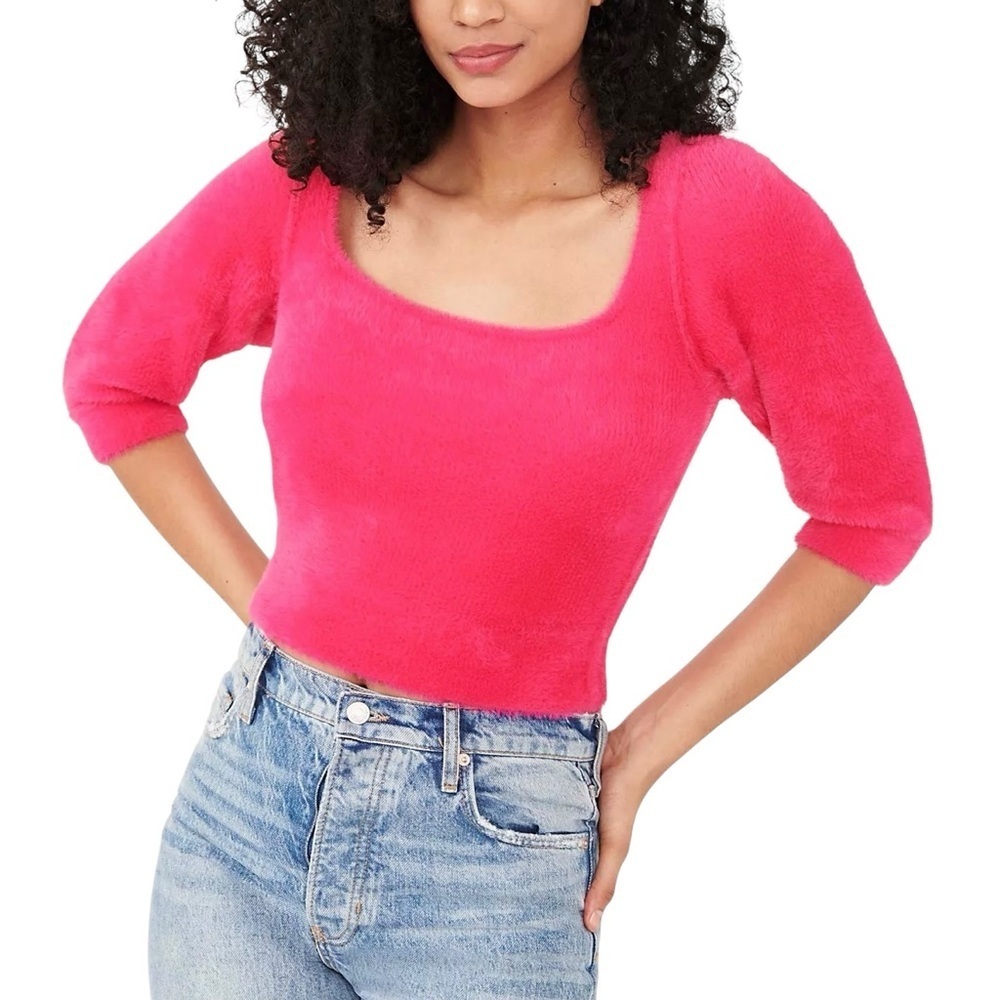 Free People Moonbeam Pullover Pink Fuzzy Scoop Neck Sweater Sz S